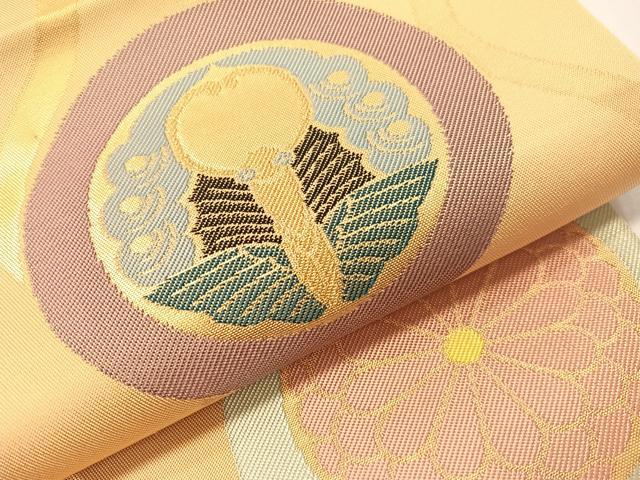 平和屋着物●織物一筋名門　織悦　全通柄　本袋帯　立涌花鳥蝶丸文　金糸　正絹　逸品　未使用　CABG7830vp