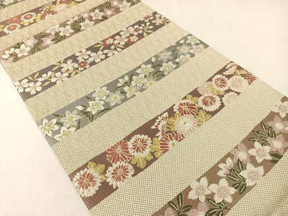 平和屋着物●両面　六通柄京袋帯　唐織　横段花文　千鳥　兎　金糸　やまと誂製　正絹　逸品　CABG7834vp