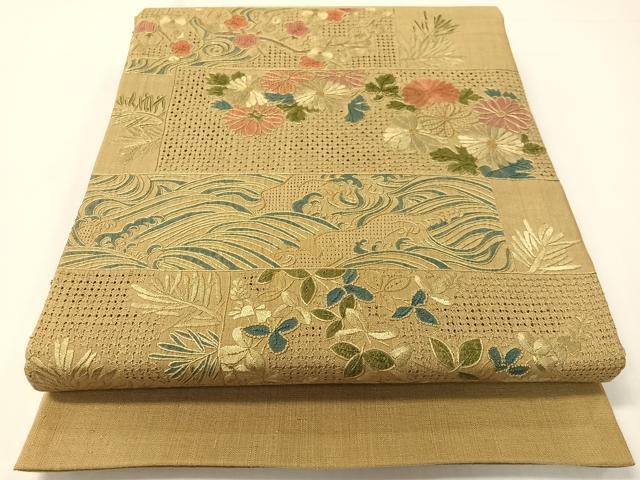 平和屋着物●中国三大刺繍　スワトウ相良刺繍　総刺繍　太鼓柄袋帯　紬地　横段花文　正絹　逸品　CABG7837vp