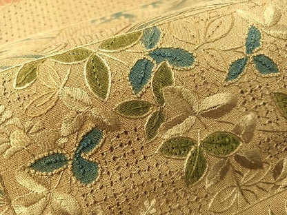 平和屋着物●中国三大刺繍　スワトウ相良刺繍　総刺繍　太鼓柄袋帯　紬地　横段花文　正絹　逸品　CABG7837vp