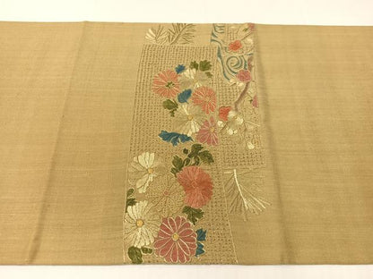 平和屋着物●中国三大刺繍　スワトウ相良刺繍　総刺繍　太鼓柄袋帯　紬地　横段花文　正絹　逸品　CABG7837vp