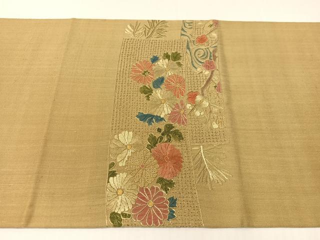 平和屋着物●中国三大刺繍　スワトウ相良刺繍　総刺繍　太鼓柄袋帯　紬地　横段花文　正絹　逸品　CABG7837vp