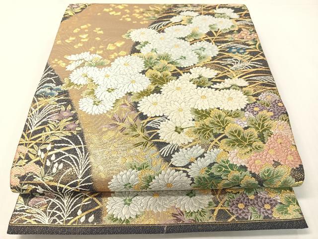 平和屋着物●六通柄袋帯　唐織　草花箔散らし　金糸　正絹　逸品　CABG7838vp