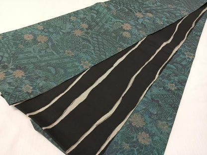 平和屋着物●両面　全通柄袋帯　大島紬地　吉祥花文　正絹　逸品　CABG7841vp
