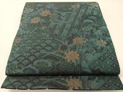 平和屋着物●両面　全通柄袋帯　大島紬地　吉祥花文　正絹　逸品　CABG7841vp