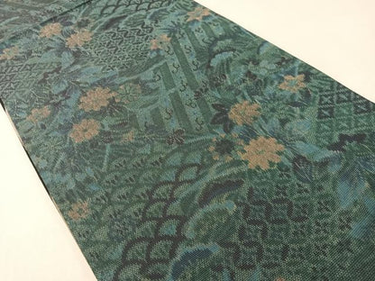 平和屋着物●両面　全通柄袋帯　大島紬地　吉祥花文　正絹　逸品　CABG7841vp