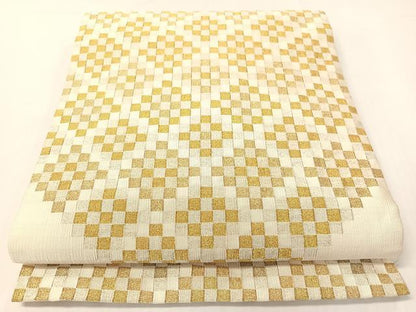 平和屋着物●爪掻き本綴れ　八寸名古屋帯　市松菱文　金糸　正絹　逸品　CABG7842vp