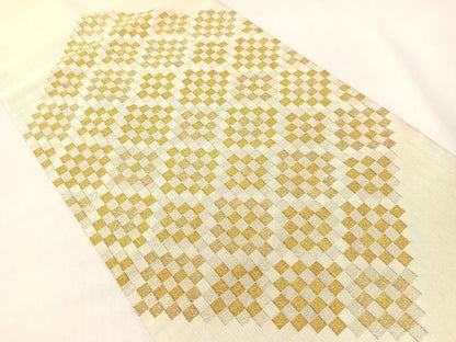 平和屋着物●爪掻き本綴れ　八寸名古屋帯　市松菱文　金糸　正絹　逸品　CABG7842vp
