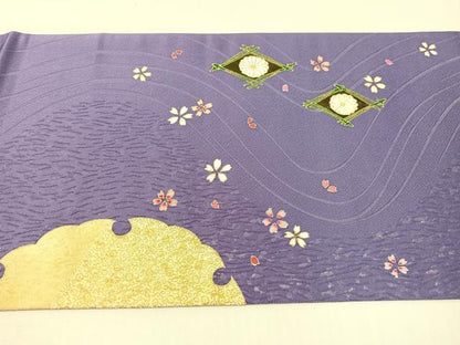 平和屋着物●両面　太鼓柄袋帯　流水雪輪花文　銀通し地　正絹　逸品　未使用　CABG7845vp
