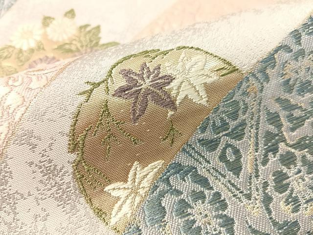 平和屋着物●六通柄袋帯　唐織　吉祥花丸文　金糸　正絹　逸品　CABG7848vp