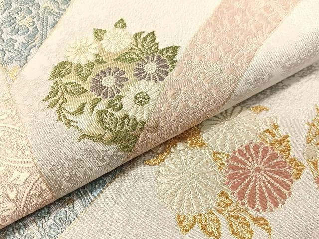 平和屋着物●六通柄袋帯　唐織　吉祥花丸文　金糸　正絹　逸品　CABG7848vp