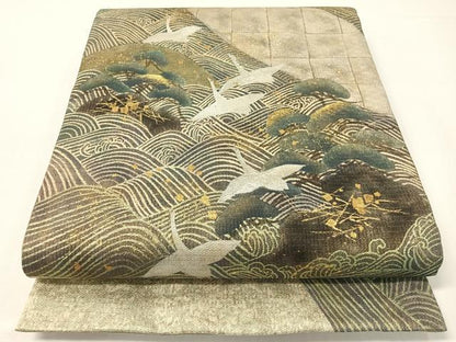 平和屋着物●太鼓柄袋帯　刺繍　飛鶴浜松文　金銀彩　正絹　逸品　CABG7852vp