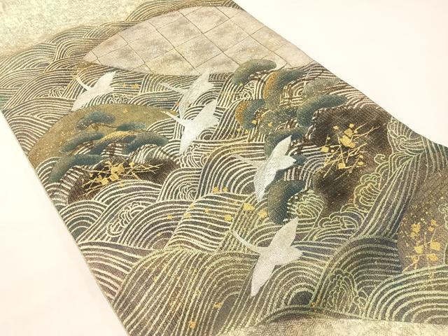 平和屋着物●太鼓柄袋帯　刺繍　飛鶴浜松文　金銀彩　正絹　逸品　CABG7852vp