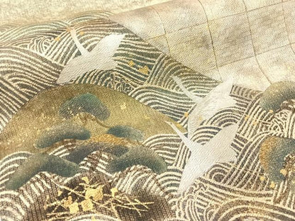平和屋着物●太鼓柄袋帯　刺繍　飛鶴浜松文　金銀彩　正絹　逸品　CABG7852vp