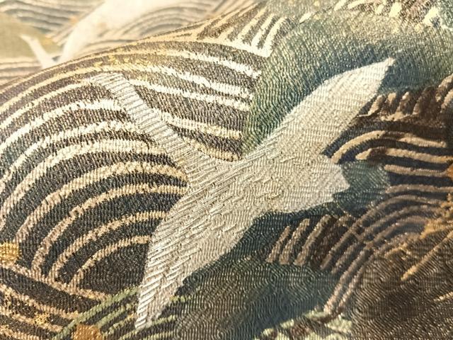 平和屋着物●太鼓柄袋帯　刺繍　飛鶴浜松文　金銀彩　正絹　逸品　CABG7852vp