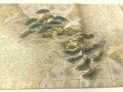 平和屋着物●太鼓柄袋帯　刺繍　飛鶴浜松文　金銀彩　正絹　逸品　CABG7852vp