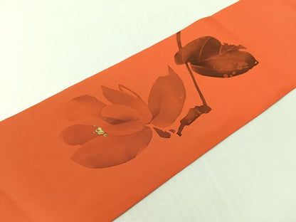 平和屋着物●塩瀬　九寸名古屋帯　ろうけつ染め　枝花文　金彩　正絹　逸品　CABG7862vp