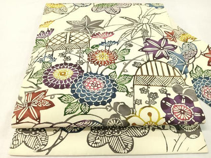 平和屋着物●塩瀬　全通柄　九寸名古屋帯　紅型　草花文　ますいわ屋扱い　正絹　逸品　CABG7865vp