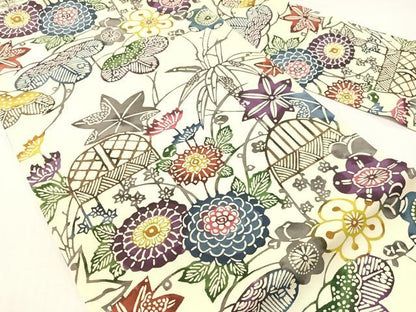 平和屋着物●塩瀬　全通柄　九寸名古屋帯　紅型　草花文　ますいわ屋扱い　正絹　逸品　CABG7865vp
