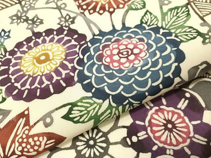 平和屋着物●塩瀬　全通柄　九寸名古屋帯　紅型　草花文　ますいわ屋扱い　正絹　逸品　CABG7865vp