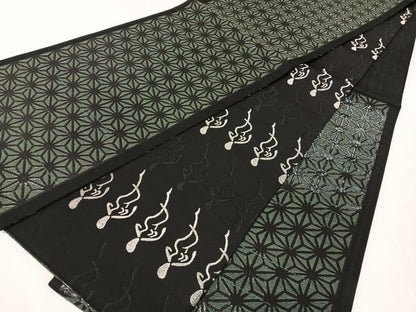 平和屋着物●両面　六通柄袋帯　麻の葉文様　黒地　正絹　逸品　CABG7872vp