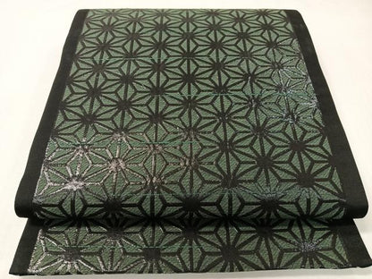 平和屋着物●両面　六通柄袋帯　麻の葉文様　黒地　正絹　逸品　CABG7872vp