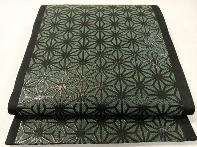 平和屋着物●両面　六通柄袋帯　麻の葉文様　黒地　正絹　逸品　CABG7872vp