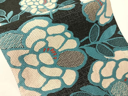 平和屋着物●両面　半幅帯　草花文　黒地　やまと誂製　正絹　逸品　CABG7873vp
