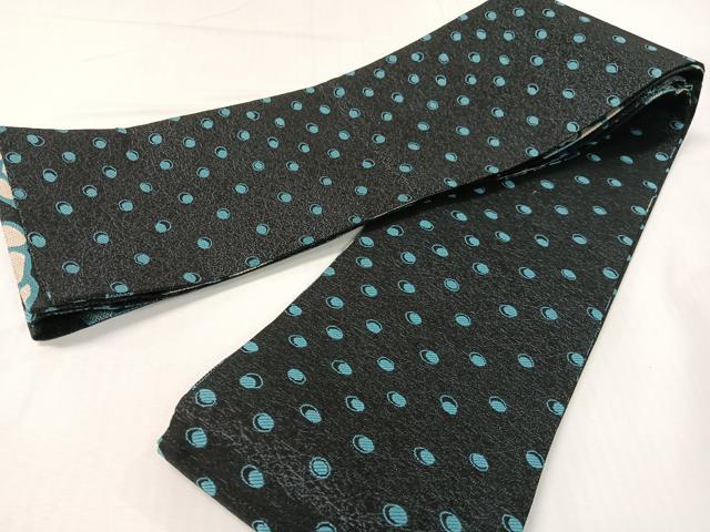 平和屋着物●両面　半幅帯　草花文　黒地　やまと誂製　正絹　逸品　CABG7873vp