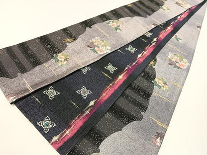 平和屋着物●両面　半幅帯　花鳥文　金糸　やまと誂製　正絹　逸品　CABG7874vp