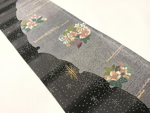 平和屋着物●両面　半幅帯　花鳥文　金糸　やまと誂製　正絹　逸品　CABG7874vp