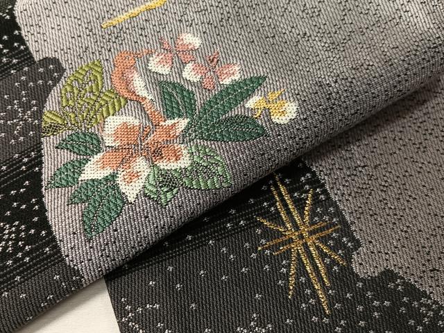 平和屋着物●両面　半幅帯　花鳥文　金糸　やまと誂製　正絹　逸品　CABG7874vp