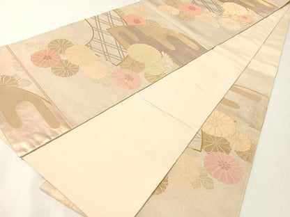 平和屋着物●銀座きしや　洛風林　工芸帯地　六通柄袋帯　地紙菊花文　金糸　正絹　逸品　CABG7880vp