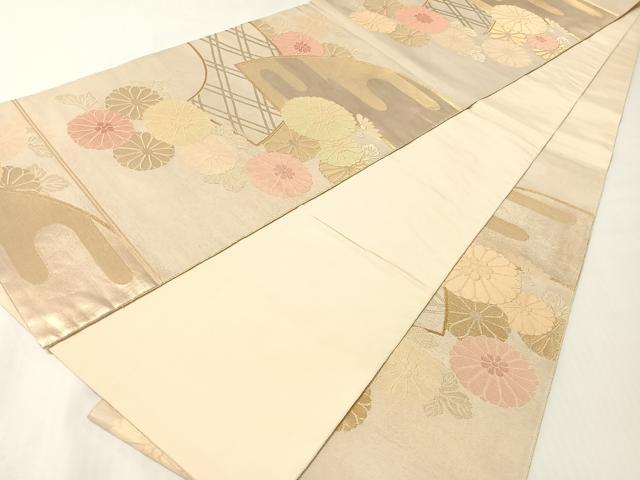 平和屋着物●銀座きしや　洛風林　工芸帯地　六通柄袋帯　地紙菊花文　金糸　正絹　逸品　CABG7880vp