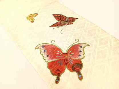 平和屋着物●アンティーク　大正ロマン　総刺繍　手刺繍　駒刺繍　太鼓柄京袋帯　舞蝶文　金糸　正絹　逸品　CABG7882vp