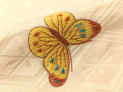 平和屋着物●アンティーク　大正ロマン　総刺繍　手刺繍　駒刺繍　太鼓柄京袋帯　舞蝶文　金糸　正絹　逸品　CABG7882vp
