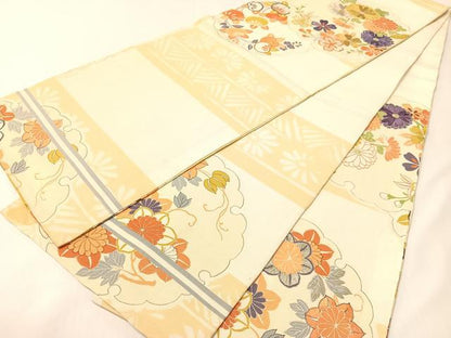 平和屋着物●アンティーク　大正ロマン　丸帯　刺繍　雪輪花文　金銀糸　引き抜き帯　正絹　逸品　CABG7883vp