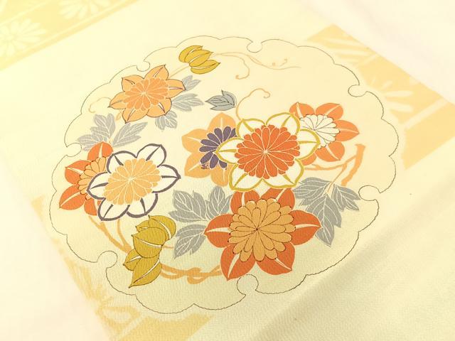 平和屋着物●アンティーク　大正ロマン　丸帯　刺繍　雪輪花文　金銀糸　引き抜き帯　正絹　逸品　CABG7883vp