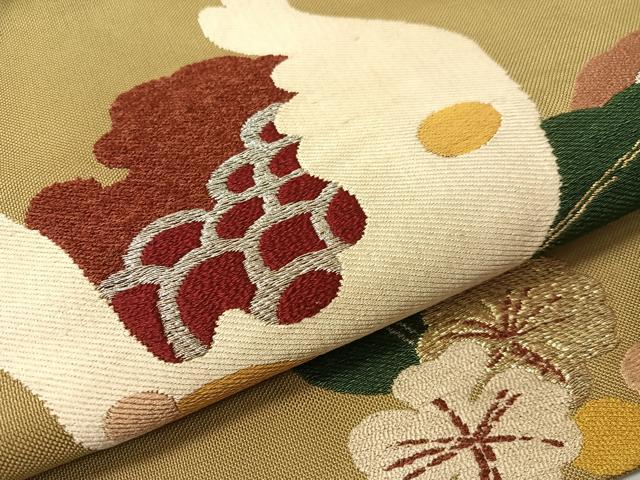 平和屋着物●アンティーク　大正ロマン　九寸名古屋帯　枝花文　金銀糸　正絹　逸品　CABG7884vp