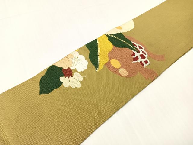 平和屋着物●アンティーク　大正ロマン　九寸名古屋帯　枝花文　金銀糸　正絹　逸品　CABG7884vp