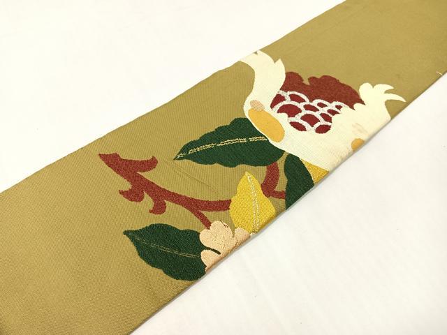 平和屋着物●アンティーク　大正ロマン　九寸名古屋帯　枝花文　金銀糸　正絹　逸品　CABG7884vp