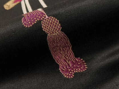 平和屋着物●アンティーク　大正ロマン　総手刺繍　九寸名古屋帯　鷹　黒地　金糸　正絹　逸品　CABG7885vp