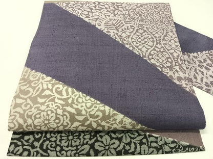 平和屋着物●全通柄　九寸名古屋帯　紬地　切嵌花唐草文　正絹　逸品　CABG7886vp