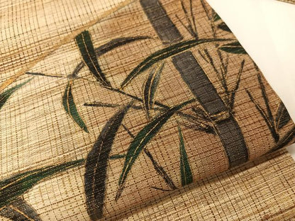 平和屋着物●室華風　九寸名古屋帯　手描き　紬地　地紙笹竹文　金彩　正絹　逸品　CABG7887vp