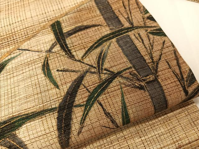 平和屋着物●室華風　九寸名古屋帯　手描き　紬地　地紙笹竹文　金彩　正絹　逸品　CABG7887vp