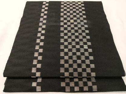 平和屋着物●八寸名古屋帯　梭々波織　Hide Collection　市松間道　黒地　金銀糸　正絹　逸品　CABG7888vp