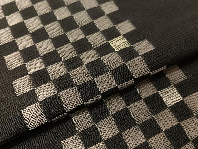 平和屋着物●八寸名古屋帯　梭々波織　Hide Collection　市松間道　黒地　金銀糸　正絹　逸品　CABG7888vp