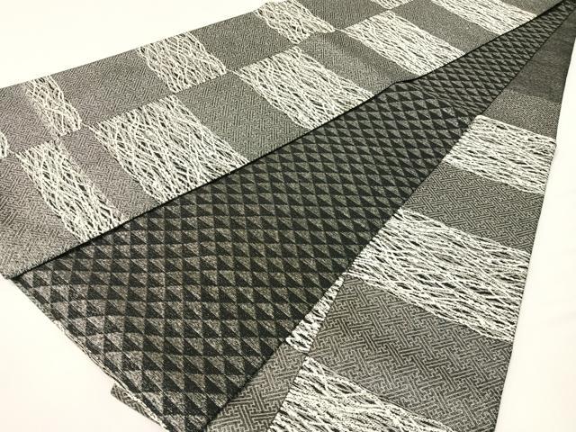 平和屋着物●両面　六通柄袋帯　唐織　市松吉祥文　銀糸　正絹　逸品　CABG7891vp