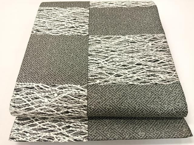 平和屋着物●両面　六通柄袋帯　唐織　市松吉祥文　銀糸　正絹　逸品　CABG7891vp