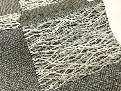 平和屋着物●両面　六通柄袋帯　唐織　市松吉祥文　銀糸　正絹　逸品　CABG7891vp